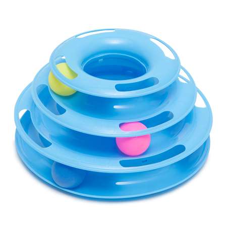 Трек игровой для кошек Голубой Трехуровневый с шарами,пластиковый 